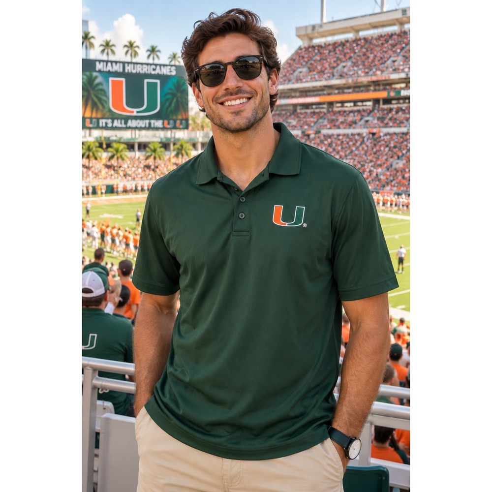 University of Miami  Polo Shirt Mens Medium Green Hurricanes Performance